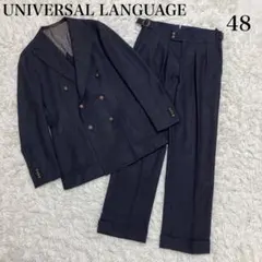 【UNIVERSAL LANGUAGE】チェックダブルスーツ　金ボタンネイビーのサムネイル