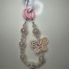ハンドメイド 蝶モチーフ 携帯ストラップ