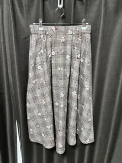 レディース フレアスカート チェック柄 花柄