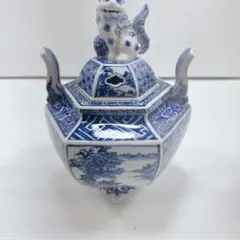 九谷焼　角福　染付香炉　三つ脚香炉 香炉 九谷焼 獅子 摘三足香炉 青手九谷 灰入り｜トレファクONLINE