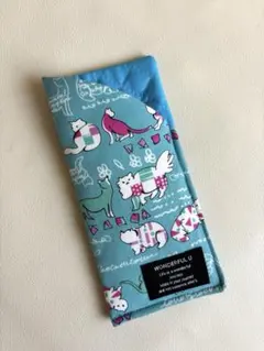 ハンドメイド　メガネケース　猫柄　水色