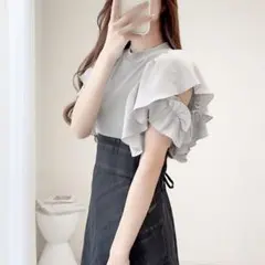 mily bilet ダブルフリル袖チェックレースドッキングワンピース
