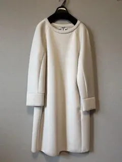 アイボリー 長袖 ボンディングワンピース