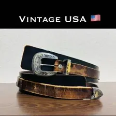 【希少】80年代　ヴィンテージ レザーベルト　ワイド　ブラック　ブラウン　当時物