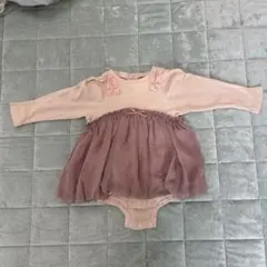 アプレレクール　ピンク系長袖ドレス（花刺繍付き）