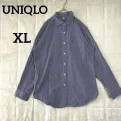 ユニクロ 【XL】ストライプ柄シャツ コットン100 ブルー　ホワイト
