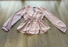 新品 長袖 カシュクール ペプラム ブラウス ピンクのサムネイル