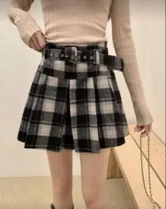 秋冬新作 チェック柄ウールスカート 韓国風ハイウエスト プリーツスカート M