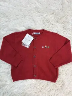 【タグ付き未使用】ファミリア カーディガン 80 赤 familiar 刺繍