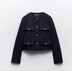 完売品 ZARA ザラ フラップクロップドジャケット ネイビー