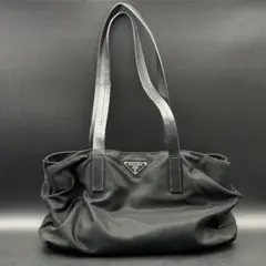 I05 PRADA ナイロン トートバッグ ハンドバッグ 黒 ブラック 三角ロゴのサムネイル