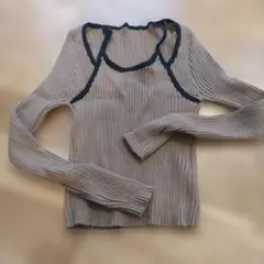 SHEINリブ編みベージュ長袖セーター