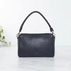✨極美品✨HIROFU ヒロフ プリマ ハンドバッグ シボ革 ネイビー Hロゴ 