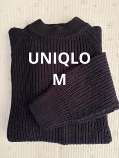 UNIQLO モックネックセーター ダークネイビー M 綿混