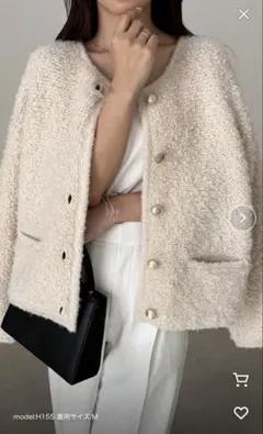 RANAN ゴールド調ボタンループ編みニットカーデ