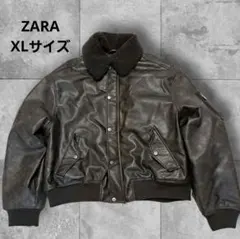 ZARA ボア襟付き フェイクレザージャケット ブラック