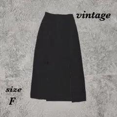 vintage 前面スリットロング丈スカート 伸縮性あり バックウエストゴムのサムネイル