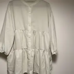 workmanティアードブラウス バンドカラー ベージュ