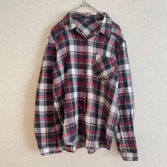 イング ネルシャツ チェック柄 オーバーサイズ 長袖 羽織り ネイビー 赤