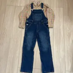 オーバーオール 、mikihouseチェック柄シャツ付き　120cm