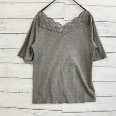 NICE CLAUP グレーレースリブカットソー F 大人可愛い 春秋着回し抜群