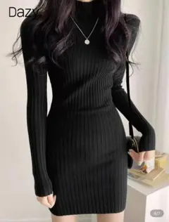 DAZY リブニットモックネックセーターワンピース M