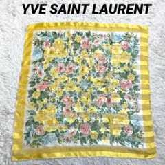 イヴサンローラン　透かし大判スカーフ　花柄　黄色　バンダナ　チャーム　壁掛け　春