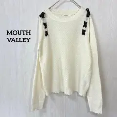 ニット セーター M アイボリー リボン 長袖 白 MOUTH VALLEY