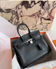 美品 ブラック レザー ハンドバッグ バーキン25