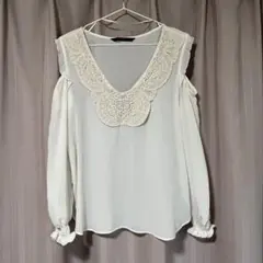 ZARA BASIC レース付きホワイトシャツ