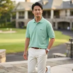 Y9192*クロコダイル☆半袖ポロシャツ☆グリーン☆L☆日本製☆形態安定加工☆綿