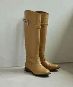キャメル　ear PAPILLONNER バックルベルトロングブーツ