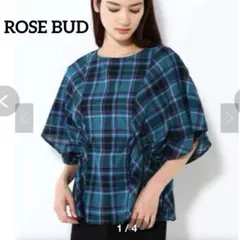 ROSE BUD チェックフレアスリーブブラウス　リネン混のサムネイル