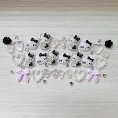 キティちゃん 黒 ネイルパーツ デコパーツ 10個セット(パーツおまけ)