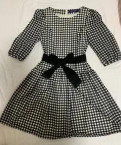 〈良品〉エムズグレイシー　七分袖ワンピース　ギンガムチェック　M