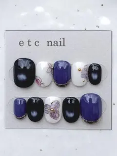 No.504ベリーショート　ネイルチップ　ブルー　マグネット　お花　冬ネイル