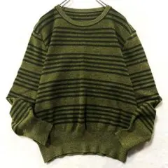 70s 80s vintage ピュアウール マルチボーダー ニット グリーン