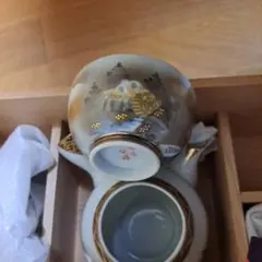 久谷栄峰 金彩急須と湯呑み湯冷ましセット