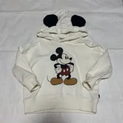 futafuta ミッキーマウス耳付きフードトレーナー90 ホワイト アイボリー