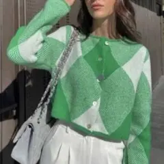 ZARA アーガイル柄 ジャガードニットカーディガン M