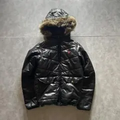 grunge fur hood down jacket y2k black
