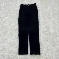 anyFAM デニムパンツ ブラックデニム ハイウエスト ストレート カットオフ