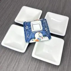 5客 高台皿 色絵 刺身皿 四角 角皿 和食 和皿 小鉢 盛皿 料亭
