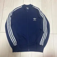 80s adidasヴィンテージトラックジャケット刺繍トレフォイルネイビーJ97