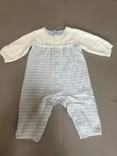 ファミリア　動物刺繍の青と白ロンパース