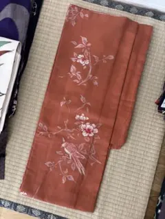 アンティーク着物 小紋 花鳥柄 バチ衿