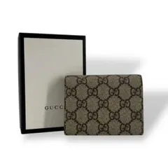 グッチ　GGスプリーム　二つ折り財布　コンパクト財布　ミニ財布　ベージュ　PVC