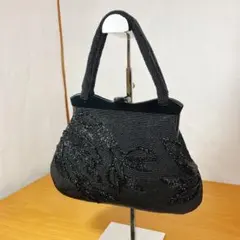 美品】総ビーズバッグ ブラック フォーマル 冠婚葬祭 和装 洋装 ハンドバッグ