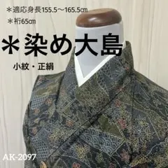 AK-2097 染め大島紬 裄65 正絹　広衿　袷　着物