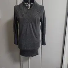 DES PRES♥グレー WOOL、シルク、カシミヤ長袖 ニット リブネックのサムネイル
